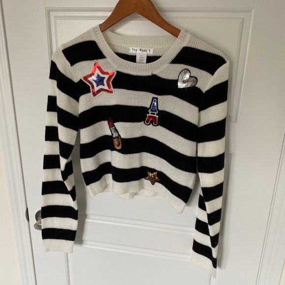 Black & White Stripped Crop Top Sweater - Picture 1 of 4